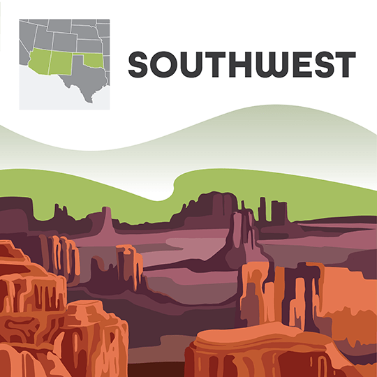 Graphic button that leads to books about the American Southwest.