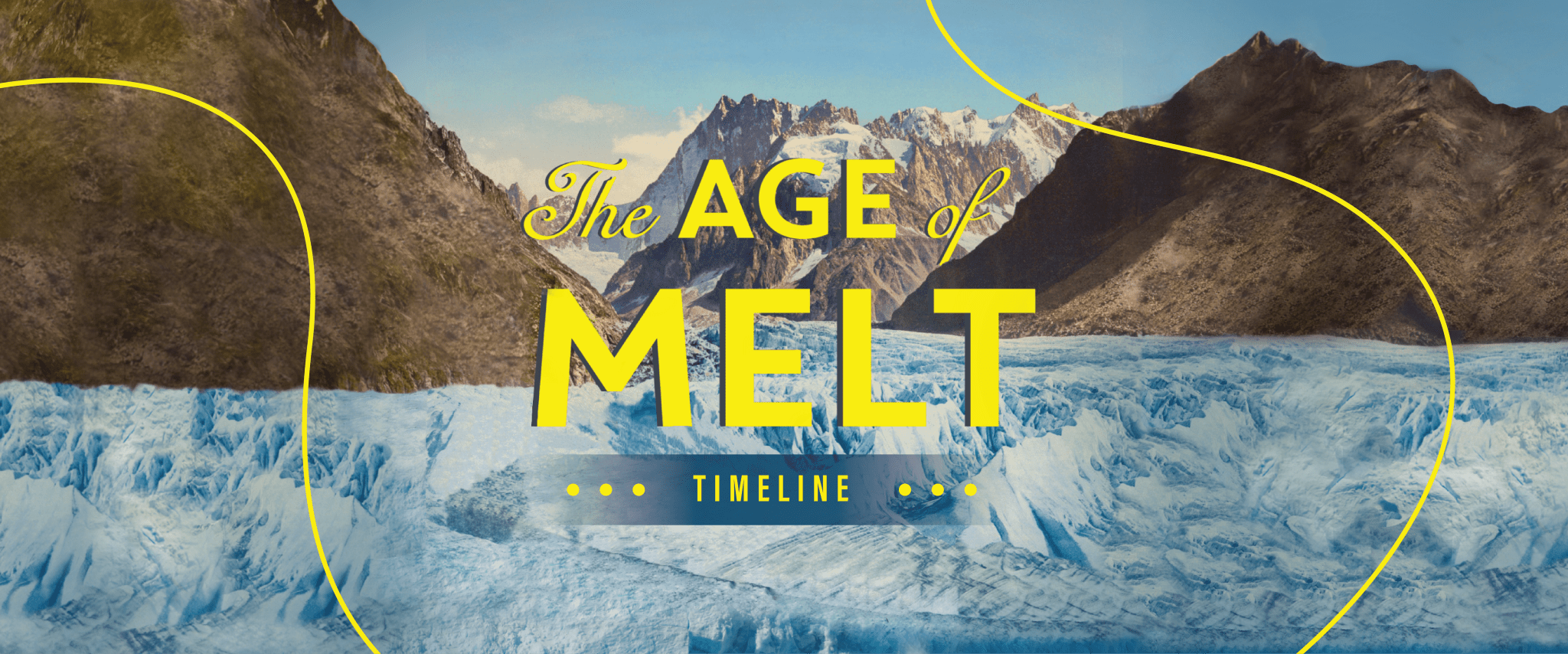 Graphic button that links to a timeline inspired by the book, The Age of Melt:What Glaciers, Ice Mummies, and Ancient Artifacts Teach Us about Climate, Culture, and a Future without Ice.