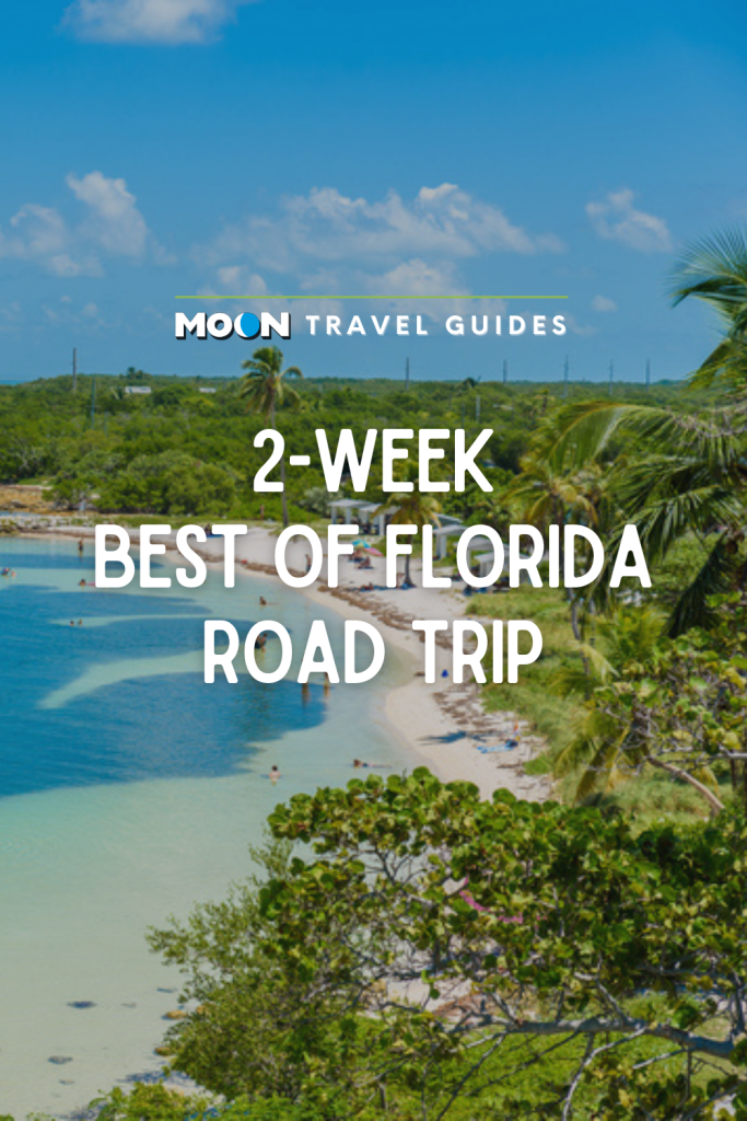 Image of tropical beach with text 2-Week Best of Florida Road Trip