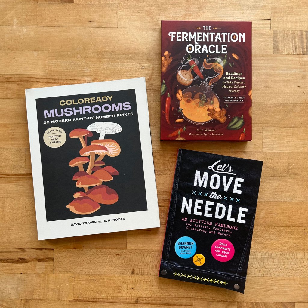 Fall book preview photo with Coloready Mushrooms, Let's Move the Needle, and The Fermentation Oracle.