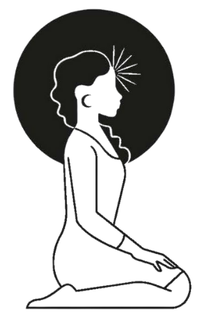 Line illustration of a kneeling woman with a spark of intuition