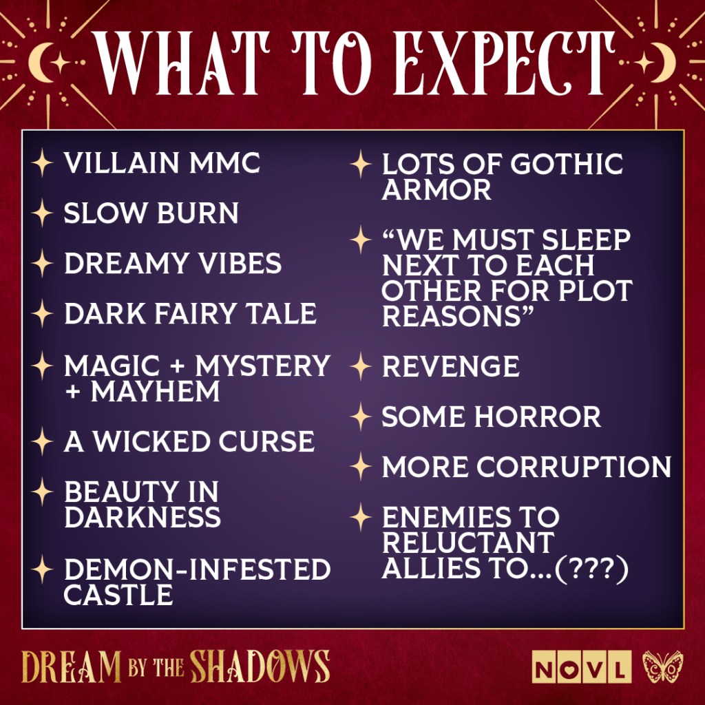 What to expect graphic featuring list of tropes such as slow burn and villain mmc.