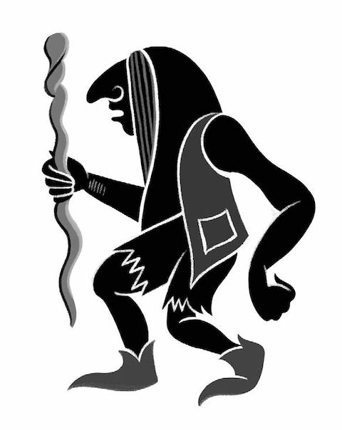 Black and white illustration of a troll